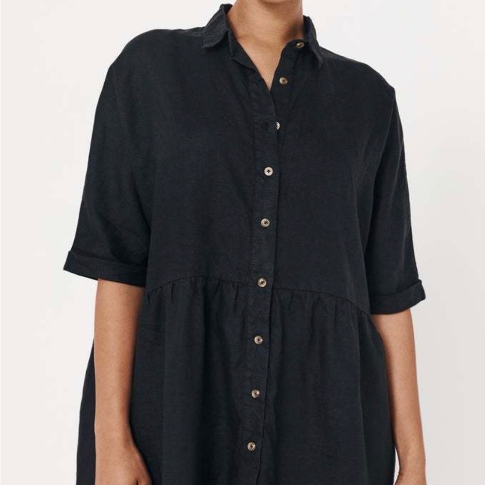 Rowie the Label Black Button-Down Dress; Size M/L : 100% Linen: